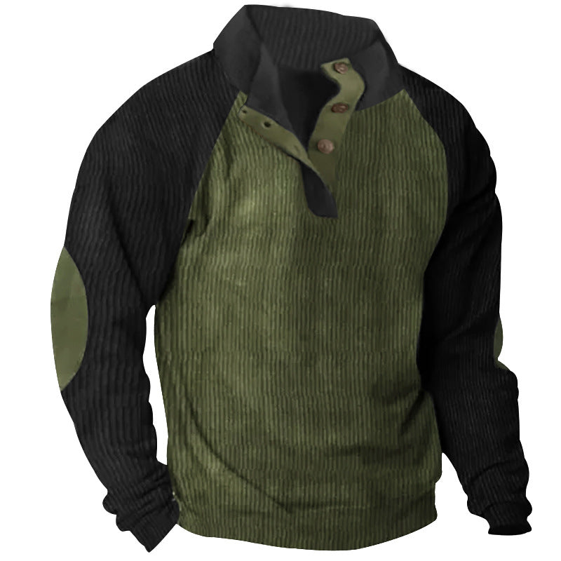 Herren nan strukturiertes Henley-Sweatshirt mit Stehkragen, Raglanärmeln und Ellbogenpatches Echo Archiv