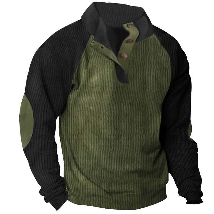Herren nan strukturiertes Henley-Sweatshirt mit Stehkragen, Raglanärmeln und Ellbogenpatches Echo Archiv