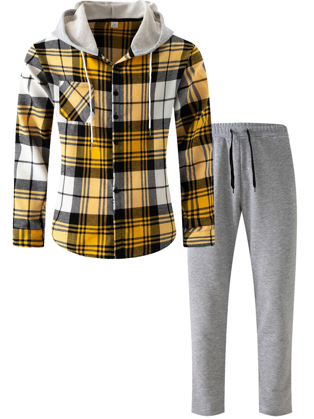 Herren lässiges Flanell-Hemd mit Kapuze und Jogginghose Set Echoarchiv