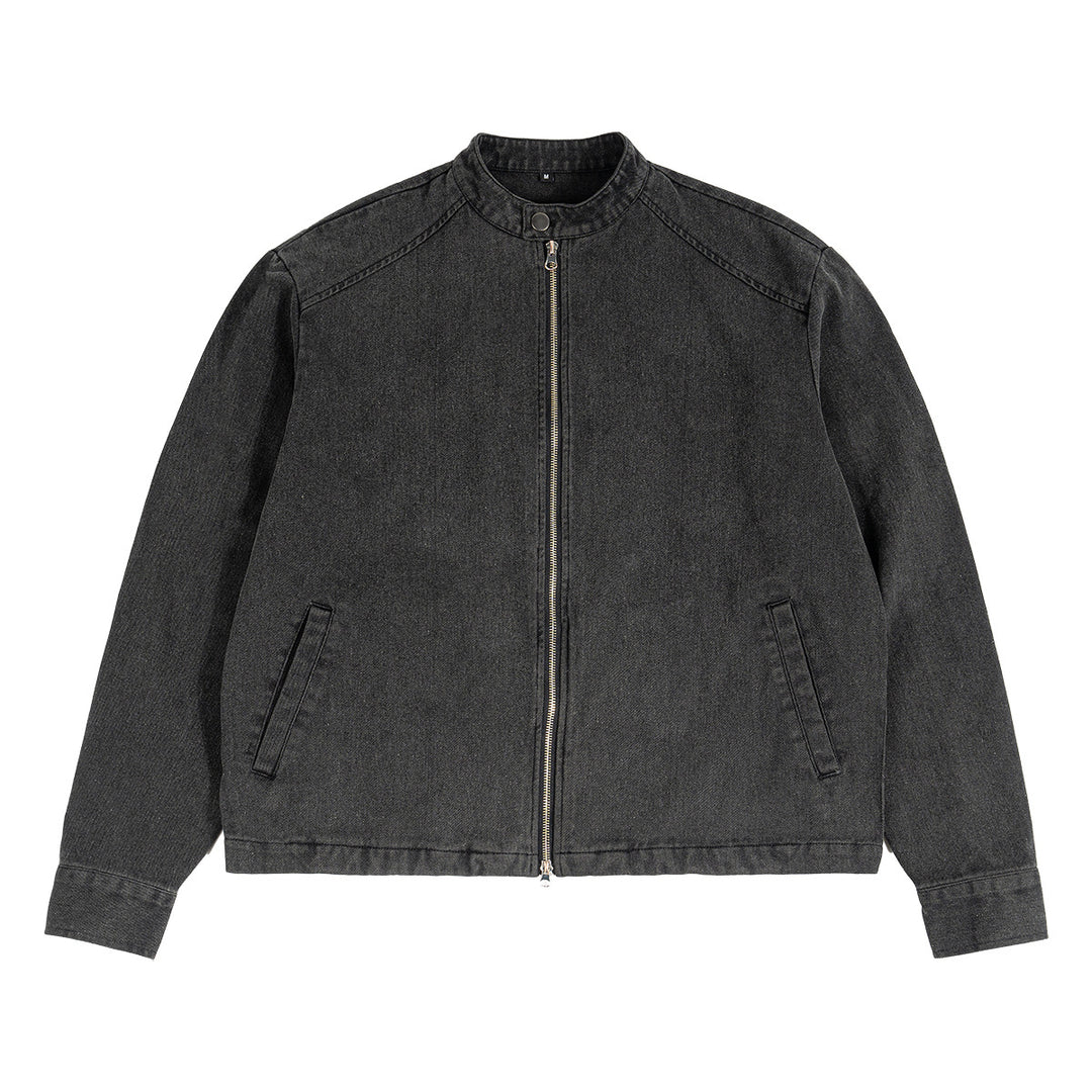 Herren Boxy Denimjacke mit Stehkragen und Zweiwege-Reißverschluss Echo Archiv