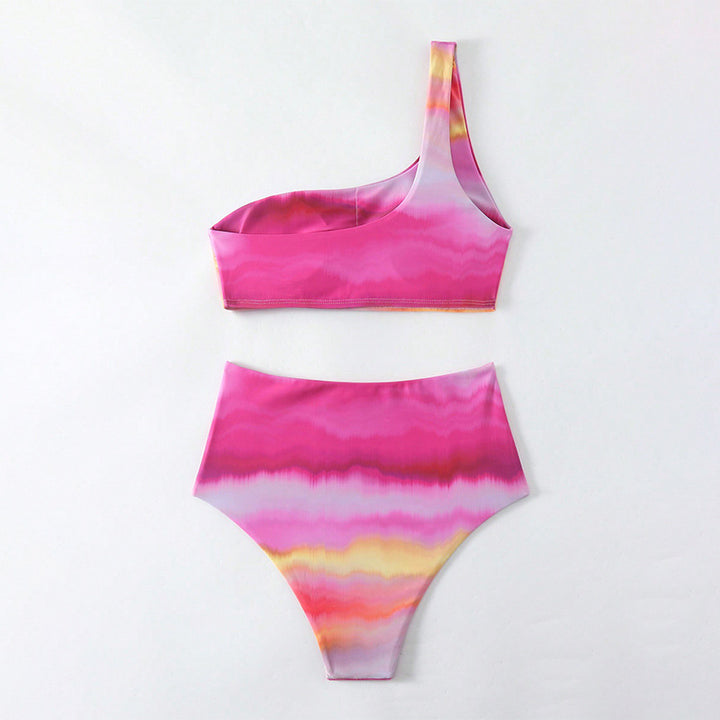 Damen Hochtailliertes Bikini-Set mit asymmetrischem Top und farbenfrohem Farbverlauf Echo Archiv