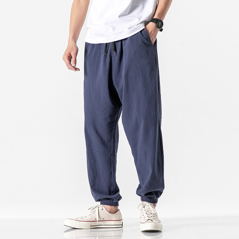 Herren nan relaxed-fit Joggerhose mit Tunnelzug, geripptem Knöchelabschluss und atmungsamem Leinenmix Echo Archiv