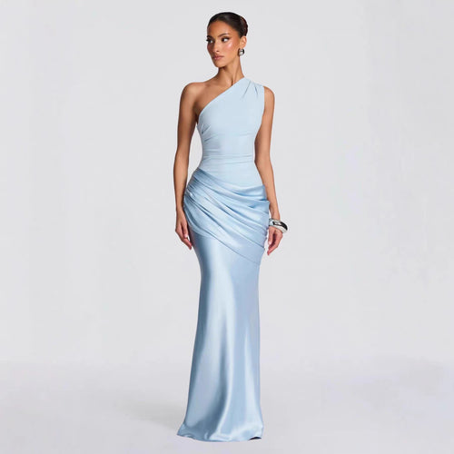 Damen elegantes asymmetrisches Satin-Abendkleid mit Drapé-Design Echo Archiv