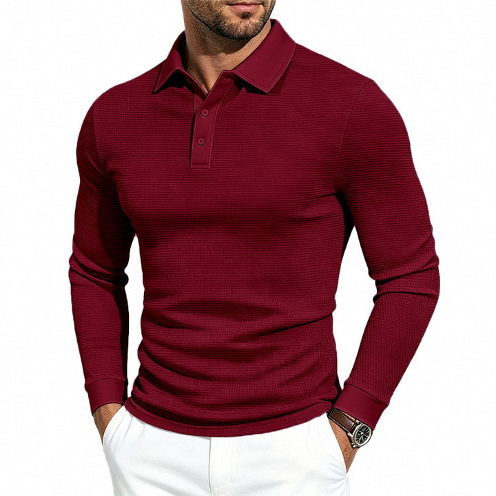 Herren Slim-Fit Poloshirt mit Langarm und Waffelstruktur Echoarchiv