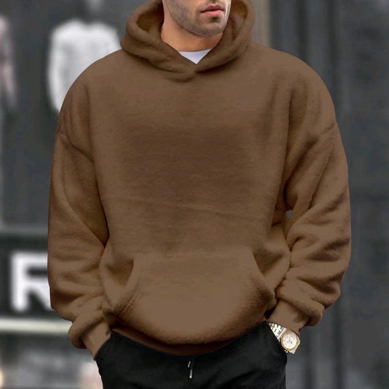 Herren Kuscheliger Oversize Kapuzenpullover aus Teddy-Fleece mit Kängurutasche – Cavarno