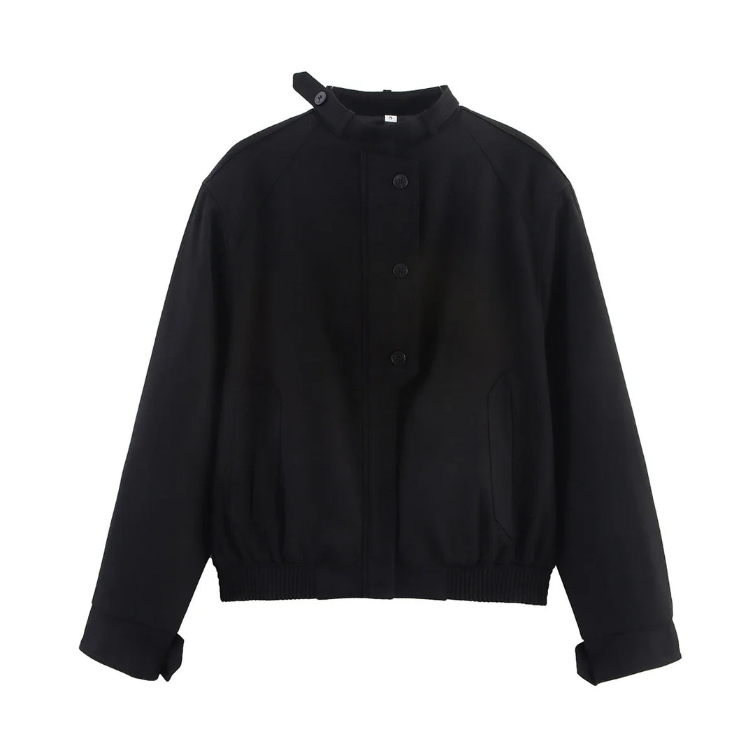Damen nan minimalistischer Bomberblouson mit Stehkragenlasche, verdeckter Knopfleiste und elastischem Taillenbund Echo Archiv