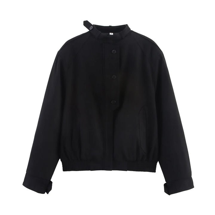 Damen nan minimalistischer Bomberblouson mit Stehkragenlasche, verdeckter Knopfleiste und elastischem Taillenbund Echo Archiv