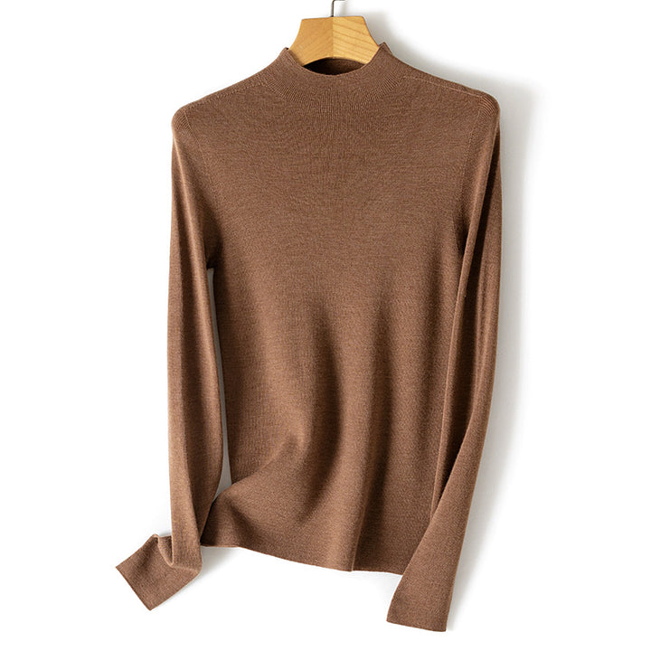 Damen Feiner Stretch-Feinstrickpullover mit halbem Stehkragen und schlanker Silhouette Echoarchiv