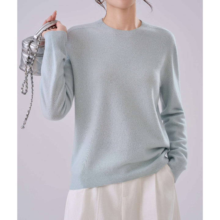 Damen Feiner Rundhals-Pullover aus Kaschmir-Mix mit gerippten Bündchen Echoarchiv