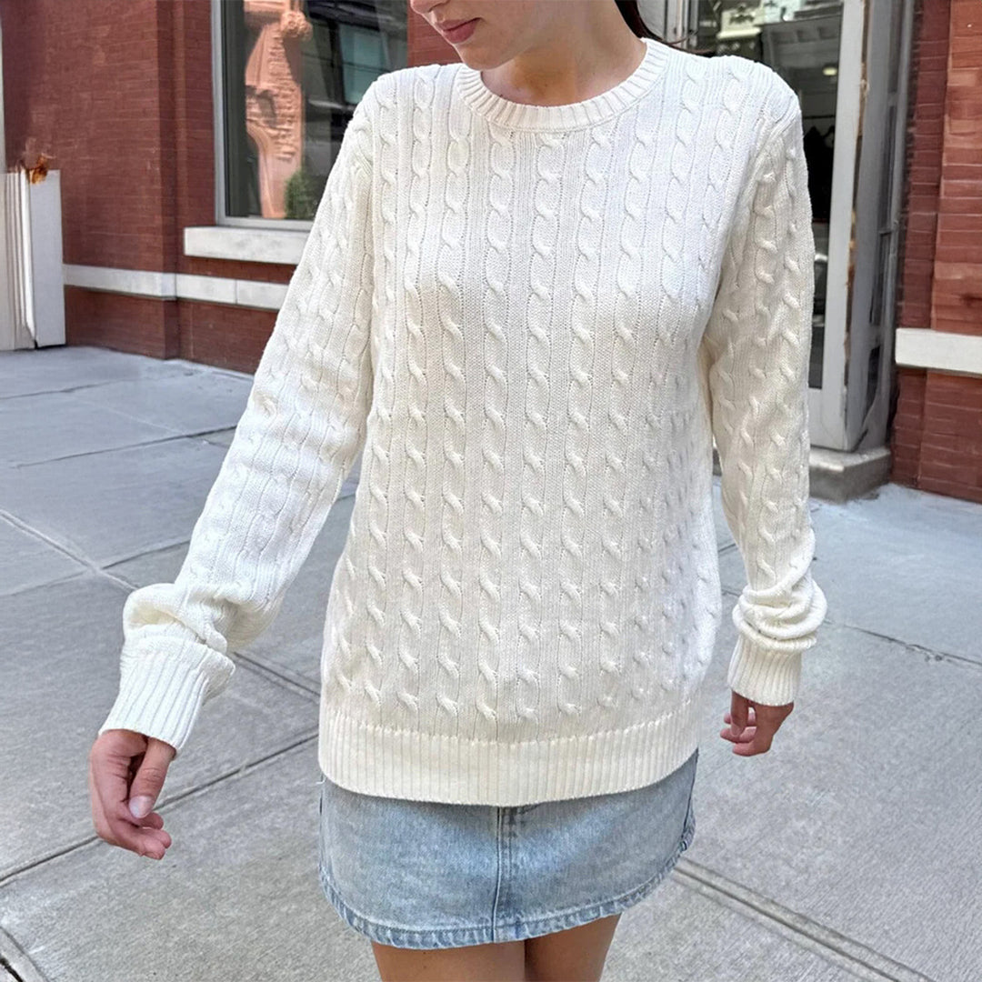 Damen grob gestrickter Zopfstrickpullover mit Rundhalsausschnitt, entspannter Oversize-Passform und gerippten Bündchen – Mavelle