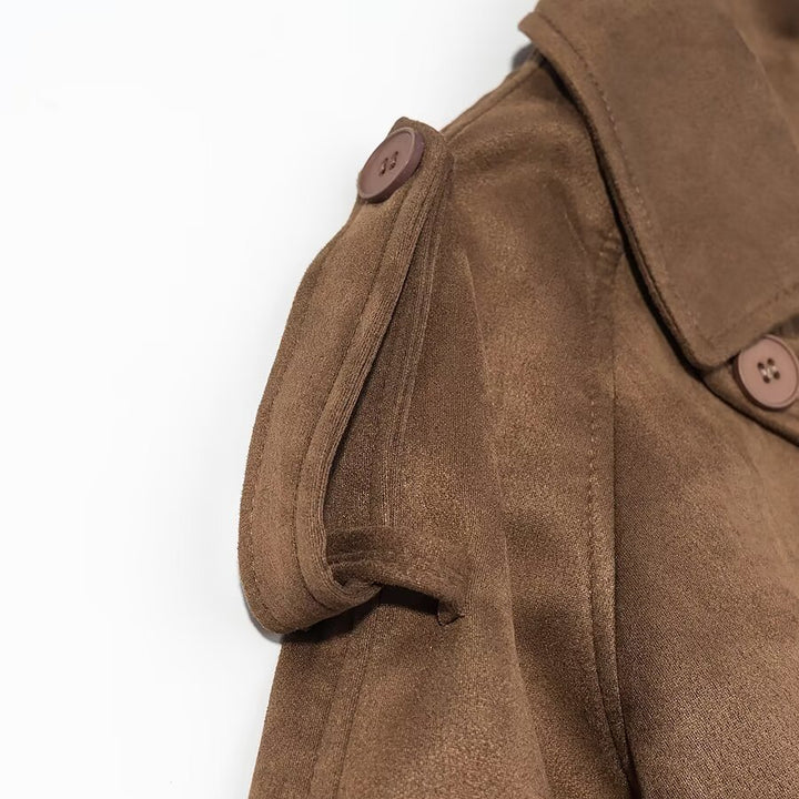Damen Eleganter langer Taillentrenchcoat mit doppelreihiger Knopfleiste und ausgestelltem Saum Echo Archiv