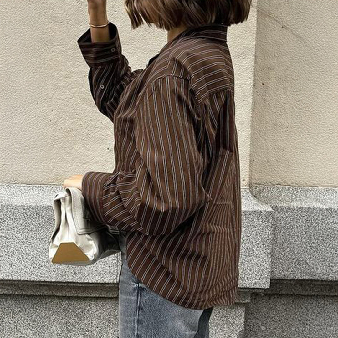 Damen nan lässiges Oversize-Hemd mit feinen Nadelstreifen, Hemdkragen und Brusttasche Echo Archiv