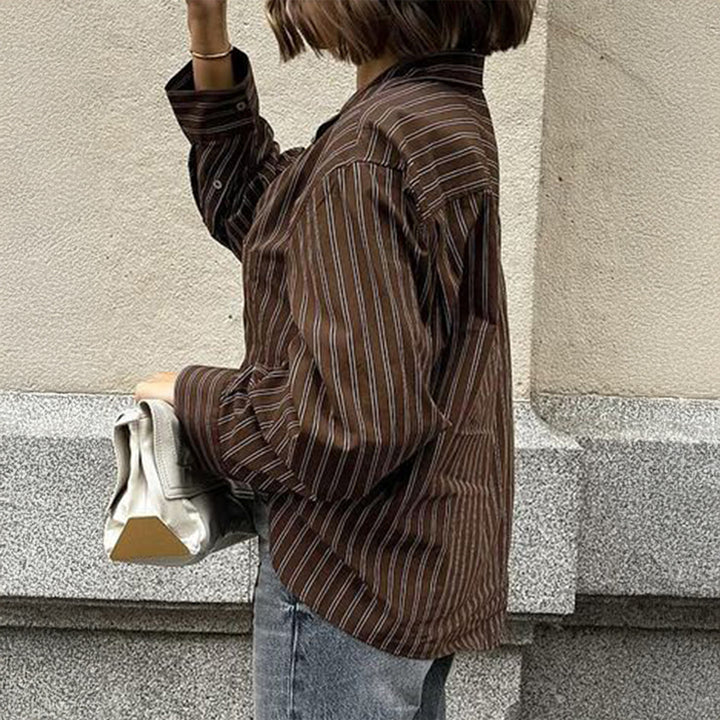 Damen nan lässiges Oversize-Hemd mit feinen Nadelstreifen, Hemdkragen und Brusttasche Echo Archiv