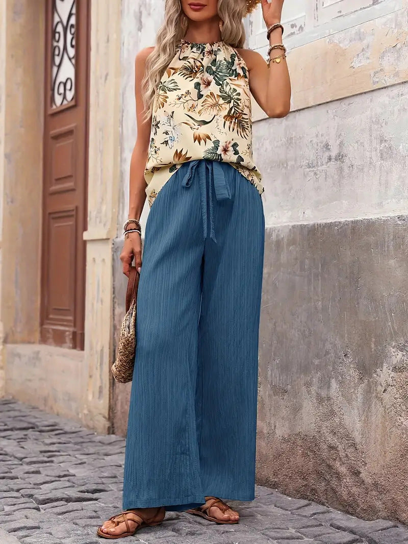 Damen weite Leinenhose mit Kordelzug und Faltenoptik Echo Archiv