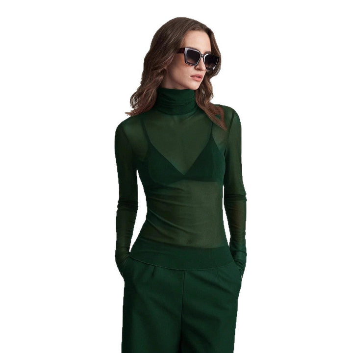 Damen Transparente Turtleneck-Bluse mit figurformendem Schnitt Echoarchiv