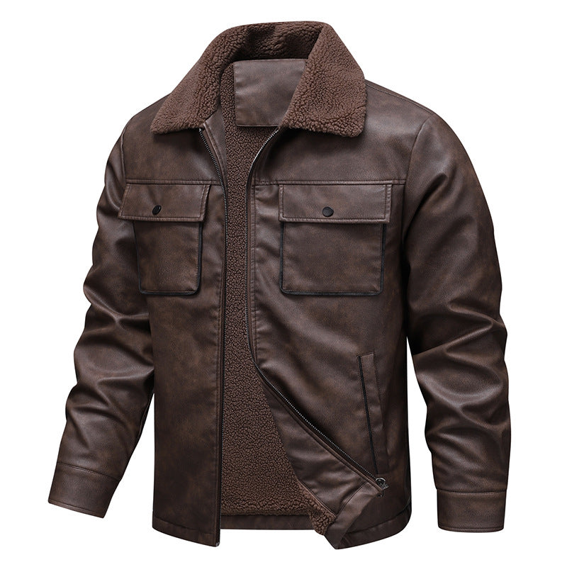 Herren Vintage-inspirierte Kunstlederjacke mit Teddyfutter und Hemdkragen Echo Archiv