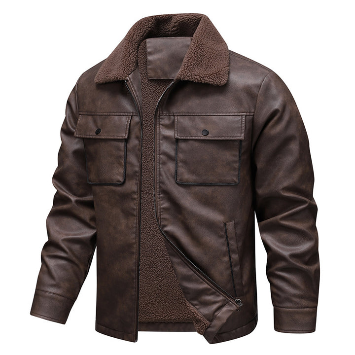 Herren Vintage-inspirierte Kunstlederjacke mit Teddyfutter und Hemdkragen Echo Archiv