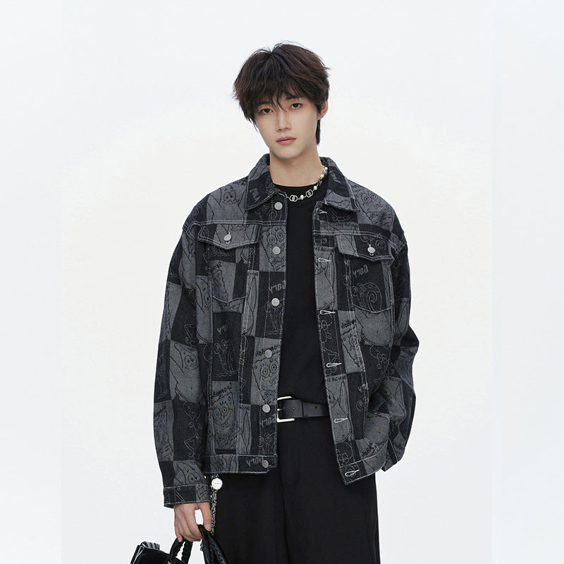 Herren Oversized Jeansjacke im Urban-Style mit grafischem Druck Echoarchiv