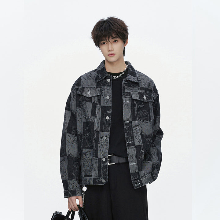 Herren Oversized Jeansjacke im Urban-Style mit grafischem Druck Echoarchiv