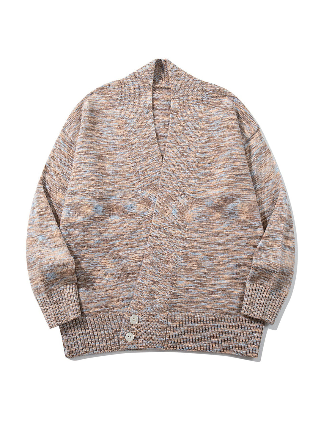 Damen Oversize-Strickcardigan mit tiefem V-Ausschnitt, Knopfleiste am Saum und melierter Struktur Echoarchiv