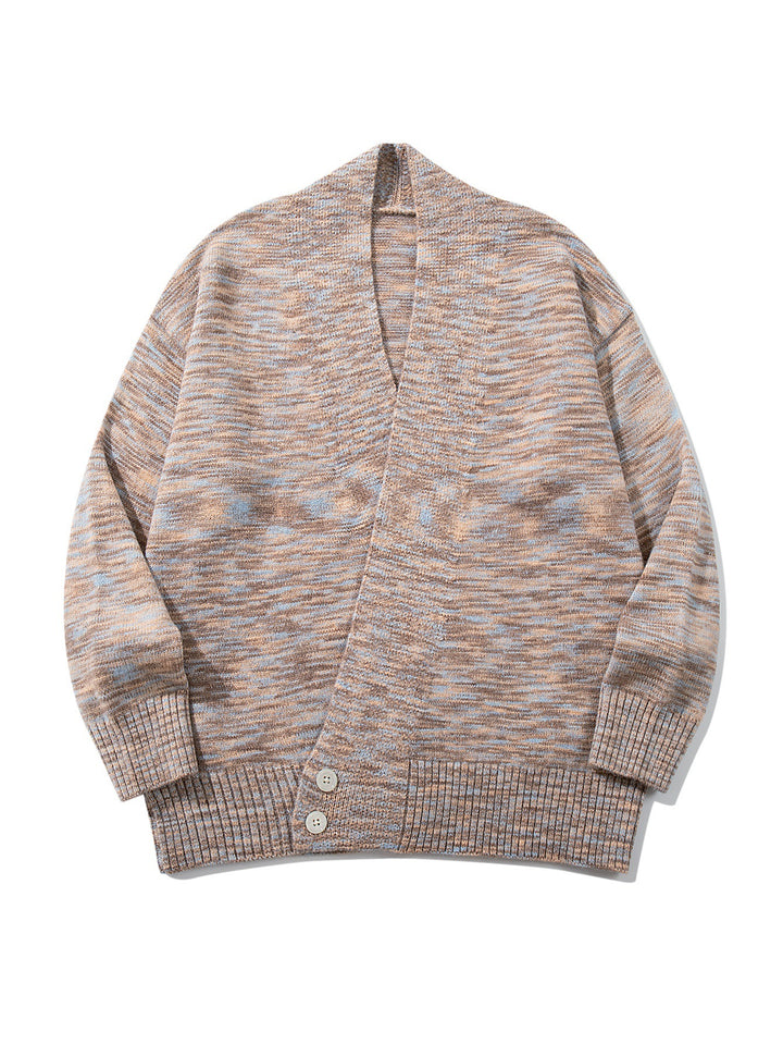 Damen Oversize-Strickcardigan mit tiefem V-Ausschnitt, Knopfleiste am Saum und melierter Struktur Echoarchiv