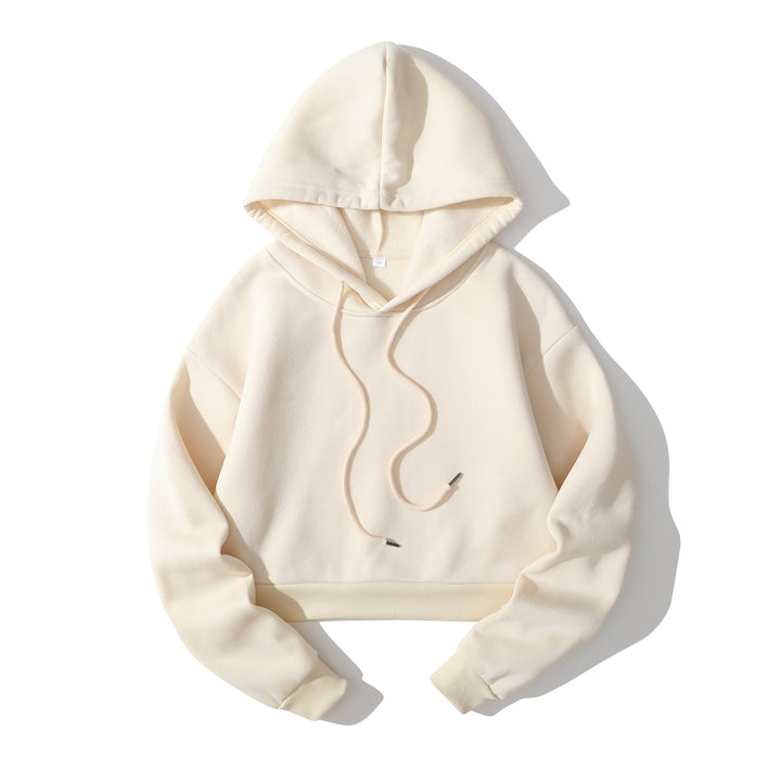Damen nan cropped Kapuzenpullover mit weichem Fleece‑Innenfutter und elastischem Rippbund Echo Archiv