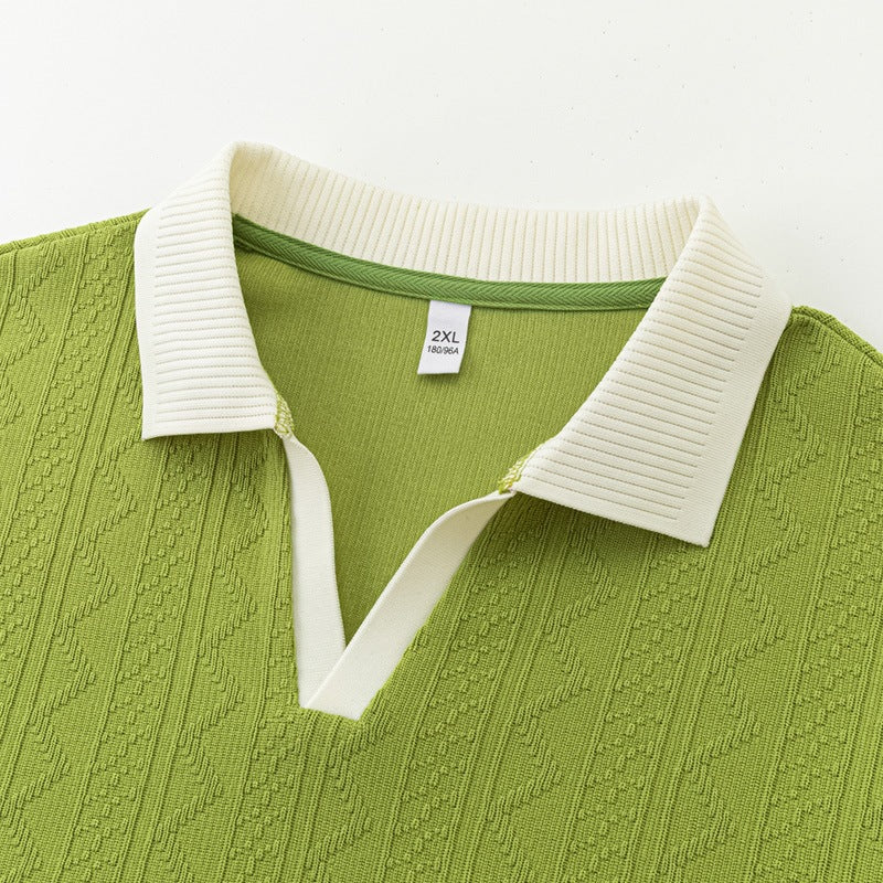 Herren Oversize Strick-Polo mit Strukturstrick, offenem V‑Ausschnitt und geripptem Kragen Echoarchiv