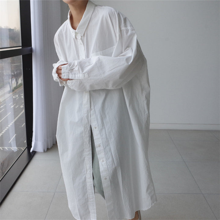 Damen Oversize-Hemdblusenkleid mit langer Knopfleiste und Brusttasche Echoarchiv