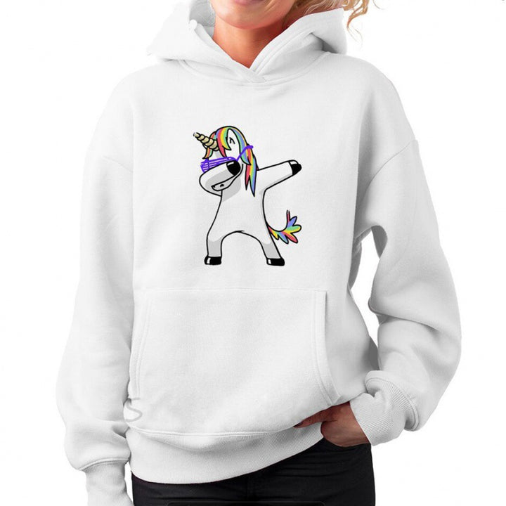 Damen Kapuzenpullover mit Einhorn-Dab-Print, Kängurutasche und weichem Baumwollmix – Auréline