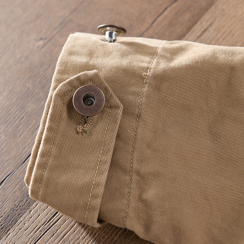 Herren Leichte Baumwoll-Chorejacke im Worker‑Stil mit Kentkragen und aufgesetzten Taschen Echoarchiv
