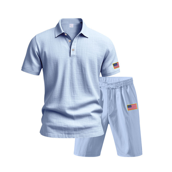 Herren Polo- und Shorts-Set mit gesticktem Länderflaggen-Motiv Echoarchiv