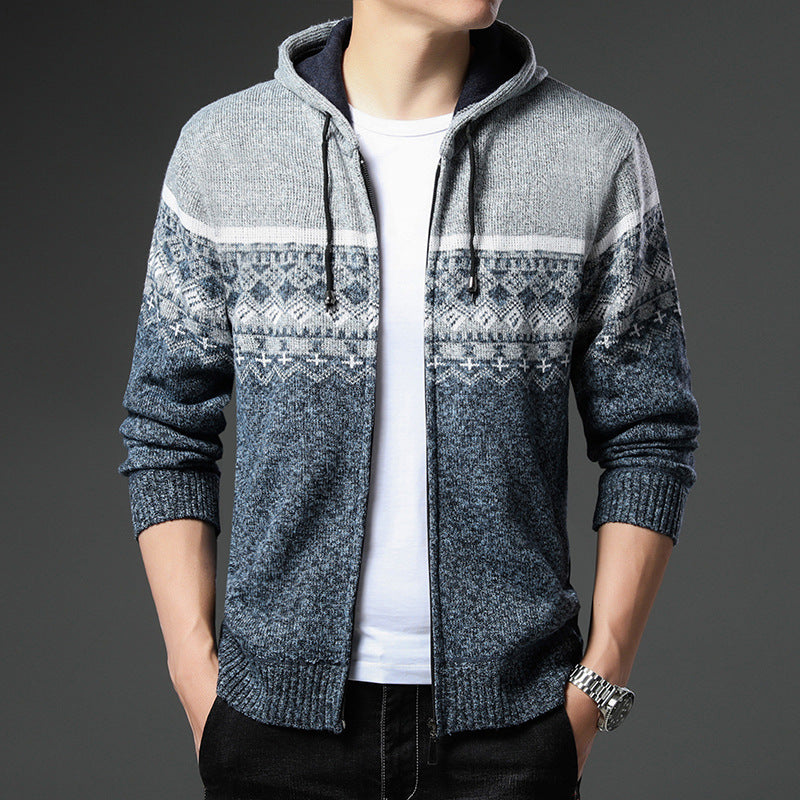 Herren Strick-Zip-Hoodie mit Norwegermuster, Kapuze und Eingrifftaschen Echo Archiv