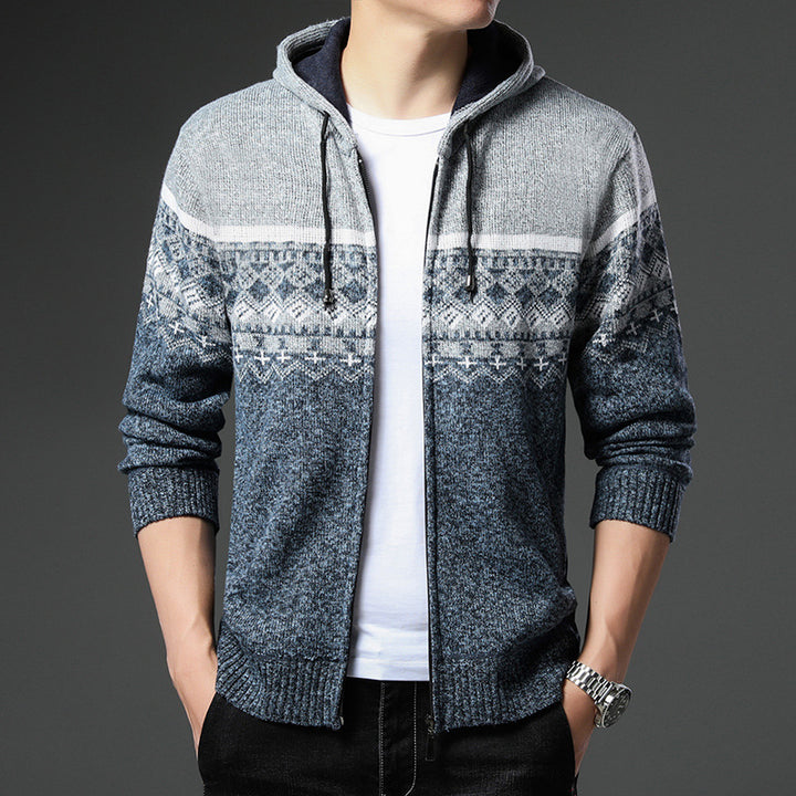 Herren Strick-Zip-Hoodie mit Norwegermuster, Kapuze und Eingrifftaschen Echo Archiv