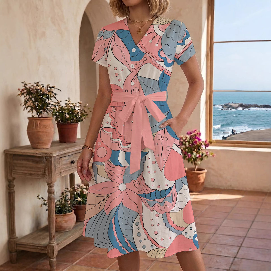 Damen Midi Kleid mit floralen Akzenten und tailliertem Schnitt Echo Archiv