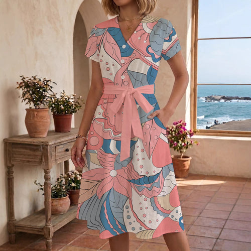 Damen Midi Kleid mit floralen Akzenten und tailliertem Schnitt Echo Archiv
