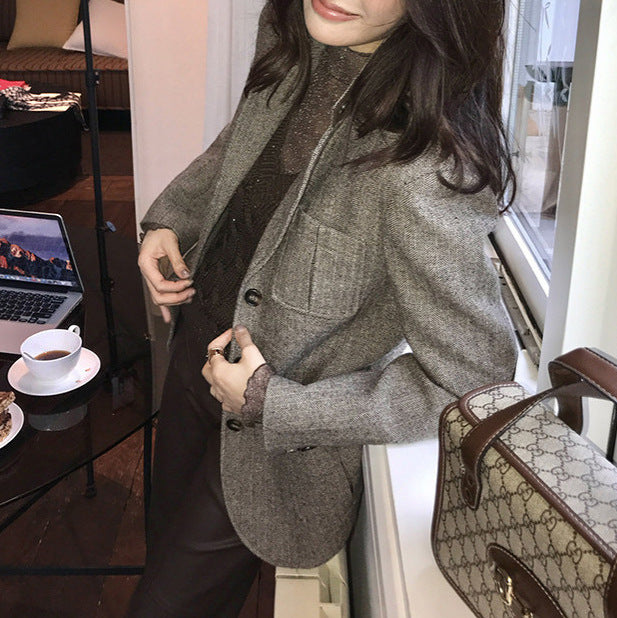 Damen Modischer Tweed Blazer Echoarchiv