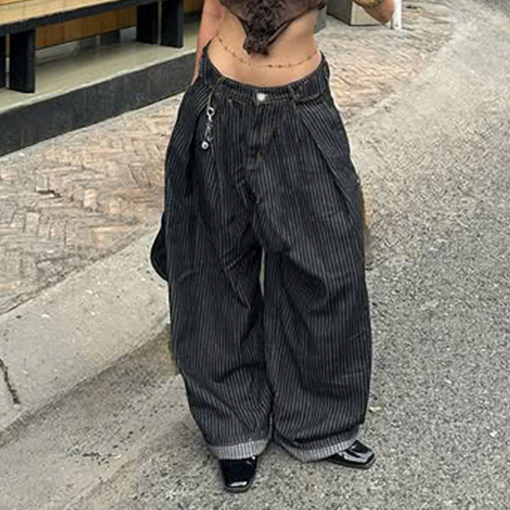 Damen Weite Hochtaillierte Streifenjeans Echo Archiv