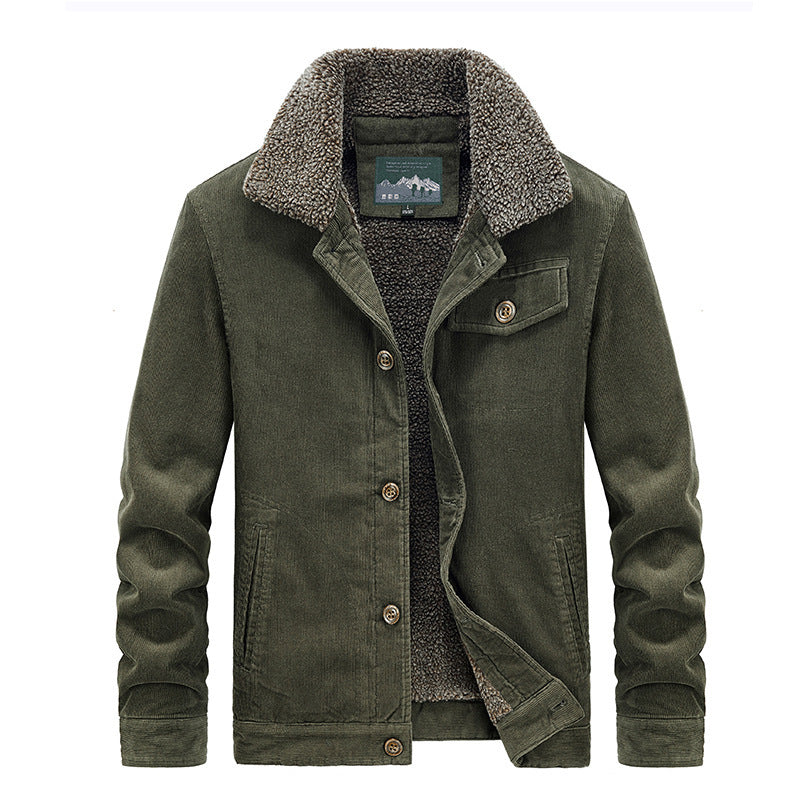 Herren Cord‑Blouson mit durchgehendem Sherpa‑Innenfutter und Umlegekragen – Taviero