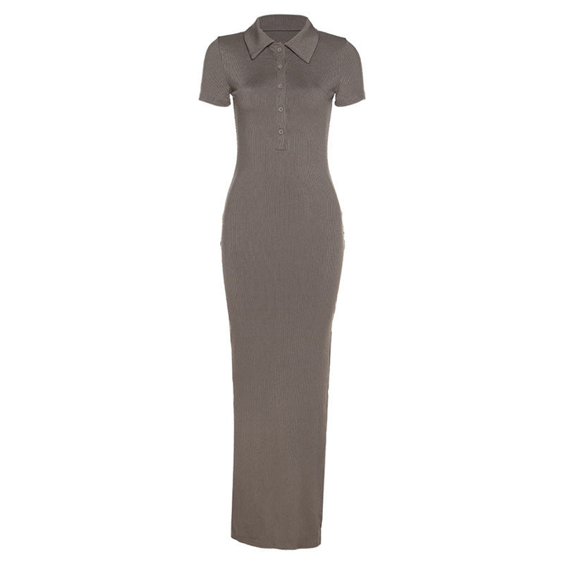 Damen Maxikleid mit kurzem Arm und klassischem Kragen Echo Archiv
