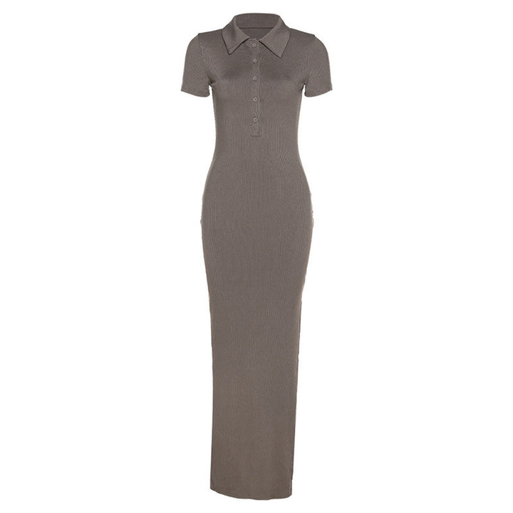 Damen Maxikleid mit kurzem Arm und klassischem Kragen Echo Archiv