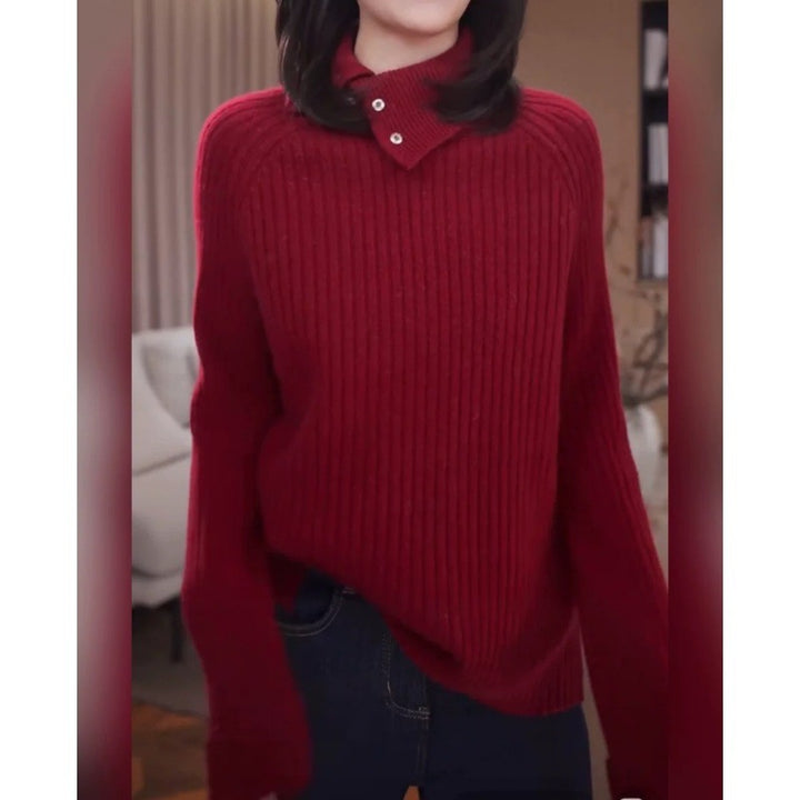 Damen Rollkragenpullover mit Druckknopf‑Leiste und feiner Rippenstruktur Echoarchiv
