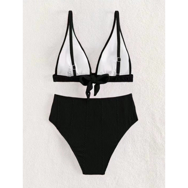 Damen Hochgeschnittener Bikini mit elegantem V-Ausschnitt und geripptem Design Echo Archiv