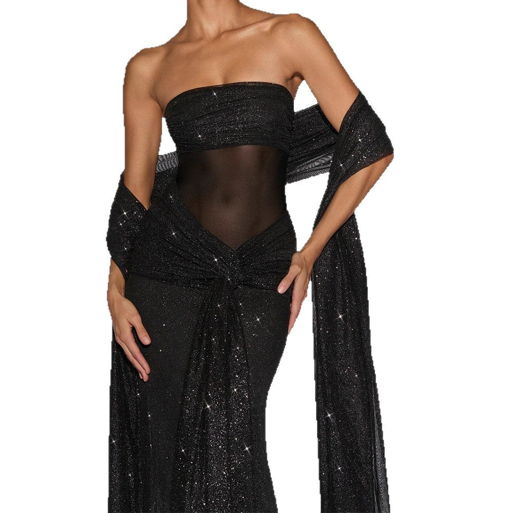 Damen Glamouröses Abendkleid mit schimmerndem Obermaterial Echo Archiv