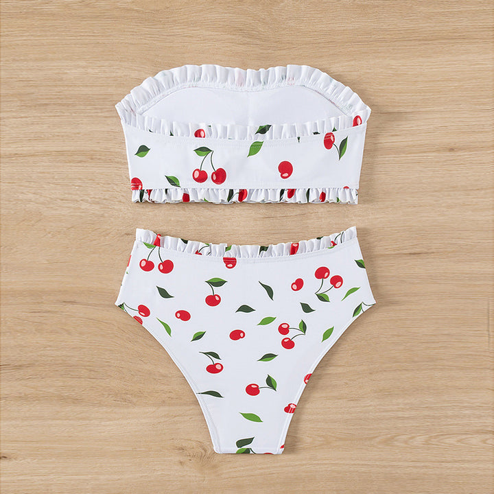 Damen Bandeau-Bikini mit fröhlichem Kirschmuster und eleganter Rüsche Echo Archiv