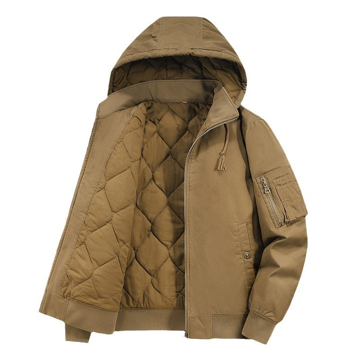 Herren Gefütterte Bomberjacke mit Kapuze und Thermoisolierung, Ärmel‑Utilitytasche – Brevano