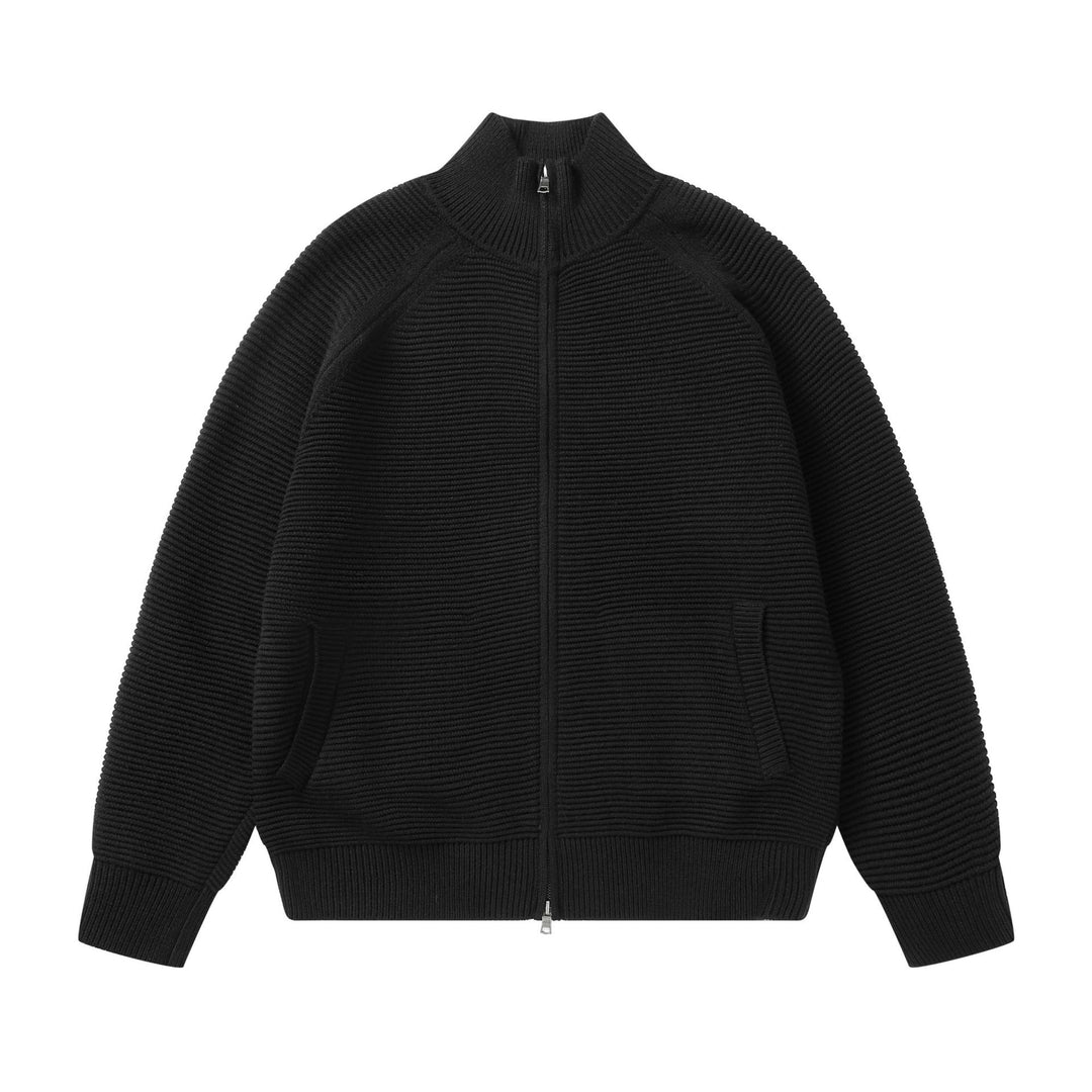 Herren Grobstrick Stehkragen-Strickjacke mit durchgehendem Reißverschluss Echoarchiv