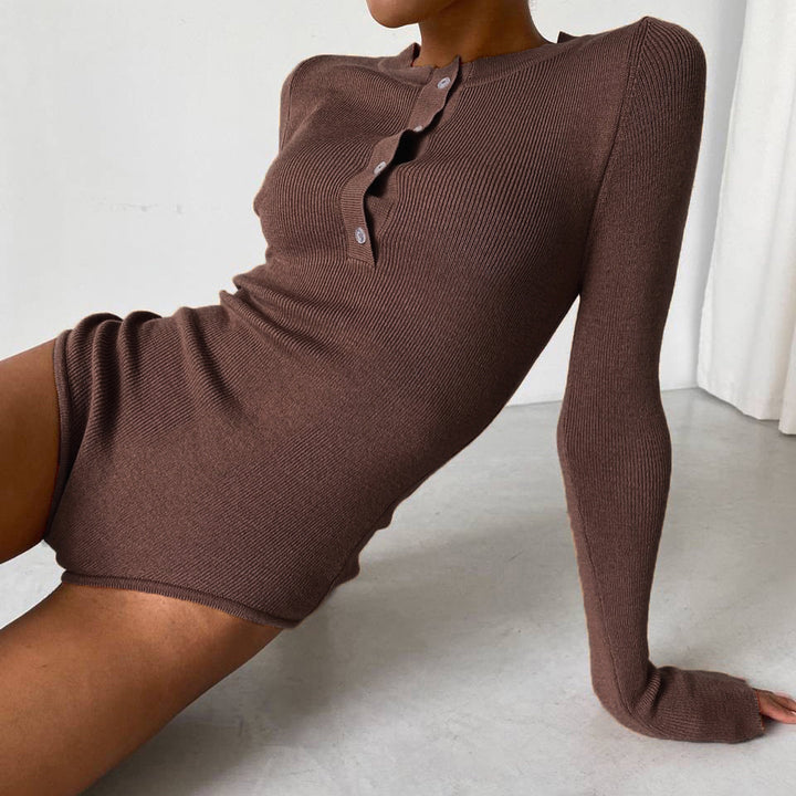 Damen Langarm-Bodysuit mit Knopfleiste und Rippstruktur Echo Archiv