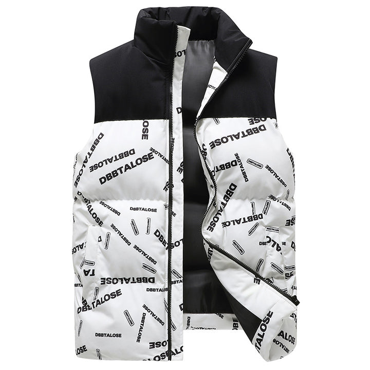 Herren Urban gesteppte Puffer‑Weste mit hohem Kragen, Kontrast-Schulterpartie und Allover‑Logodruck Echoarchiv