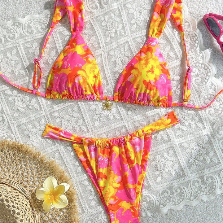 Damen Blütenmuster Triangel-Bikini mit verstellbaren Trägern Echo Archiv