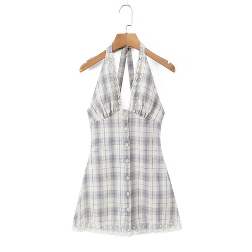 Damen Halterkleid mit floralem Spitzenbesatz und Knopfleiste Echo Archiv